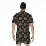 Blue And Gold Tribal Elephant Print Men's Rompers