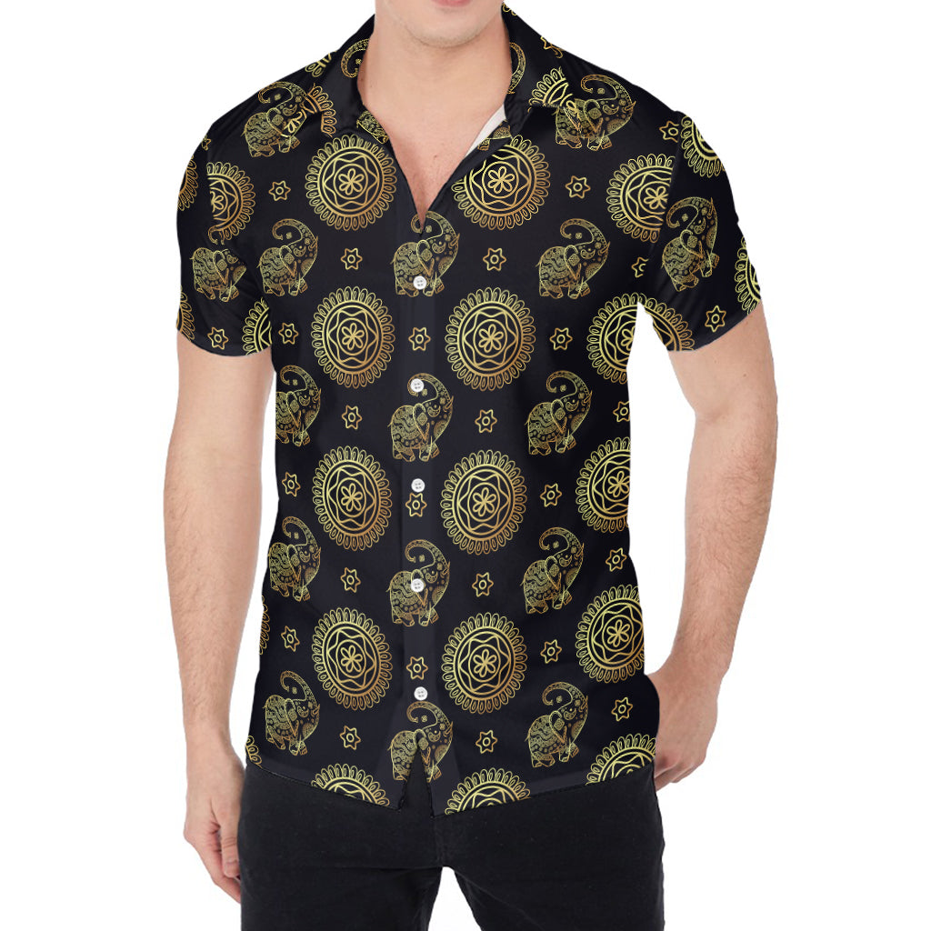 Blue And Gold Tribal Elephant Print Men's Shirt