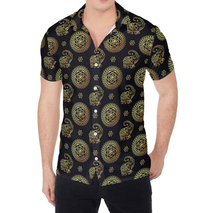 Blue And Gold Tribal Elephant Print Men's Shirt