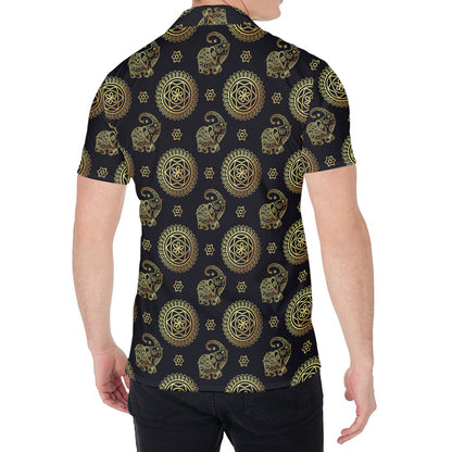 Blue And Gold Tribal Elephant Print Men's Shirt