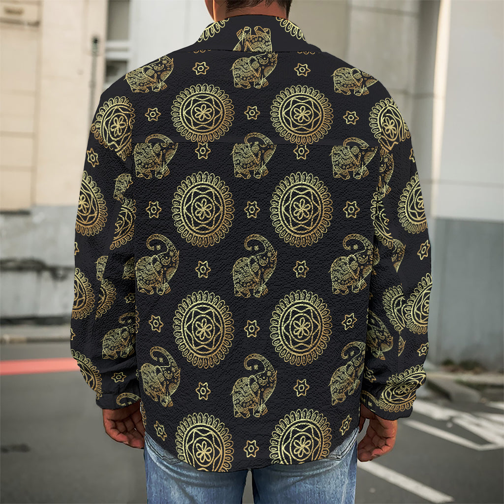 Blue And Gold Tribal Elephant Print Men's Shirt Jacket