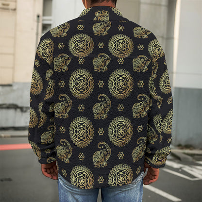 Blue And Gold Tribal Elephant Print Men's Shirt Jacket