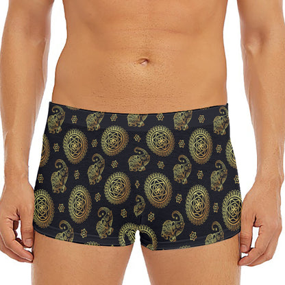 Blue And Gold Tribal Elephant Print Men's Short Boxer Briefs