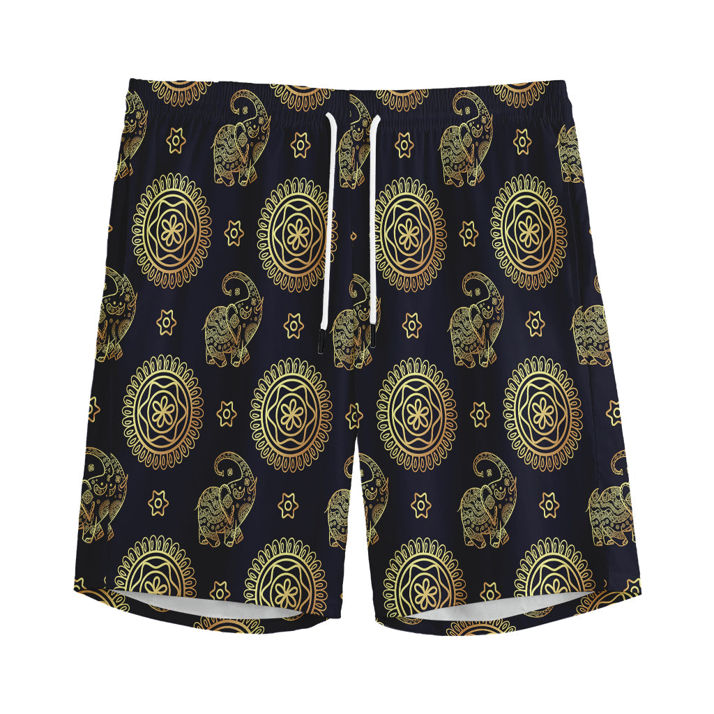 Blue And Gold Tribal Elephant Print Men's Sports Shorts