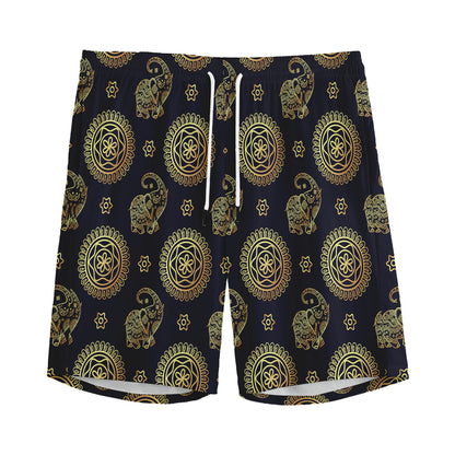 Blue And Gold Tribal Elephant Print Men's Sports Shorts