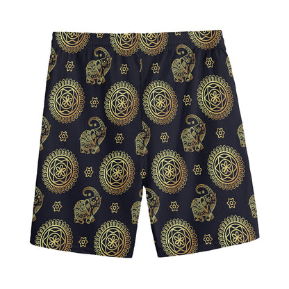 Blue And Gold Tribal Elephant Print Men's Sports Shorts
