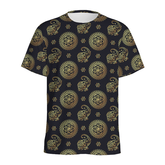 Blue And Gold Tribal Elephant Print Men's Sports T-Shirt