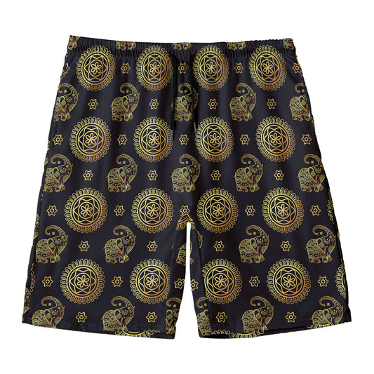 Blue And Gold Tribal Elephant Print Men's Swim Trunks