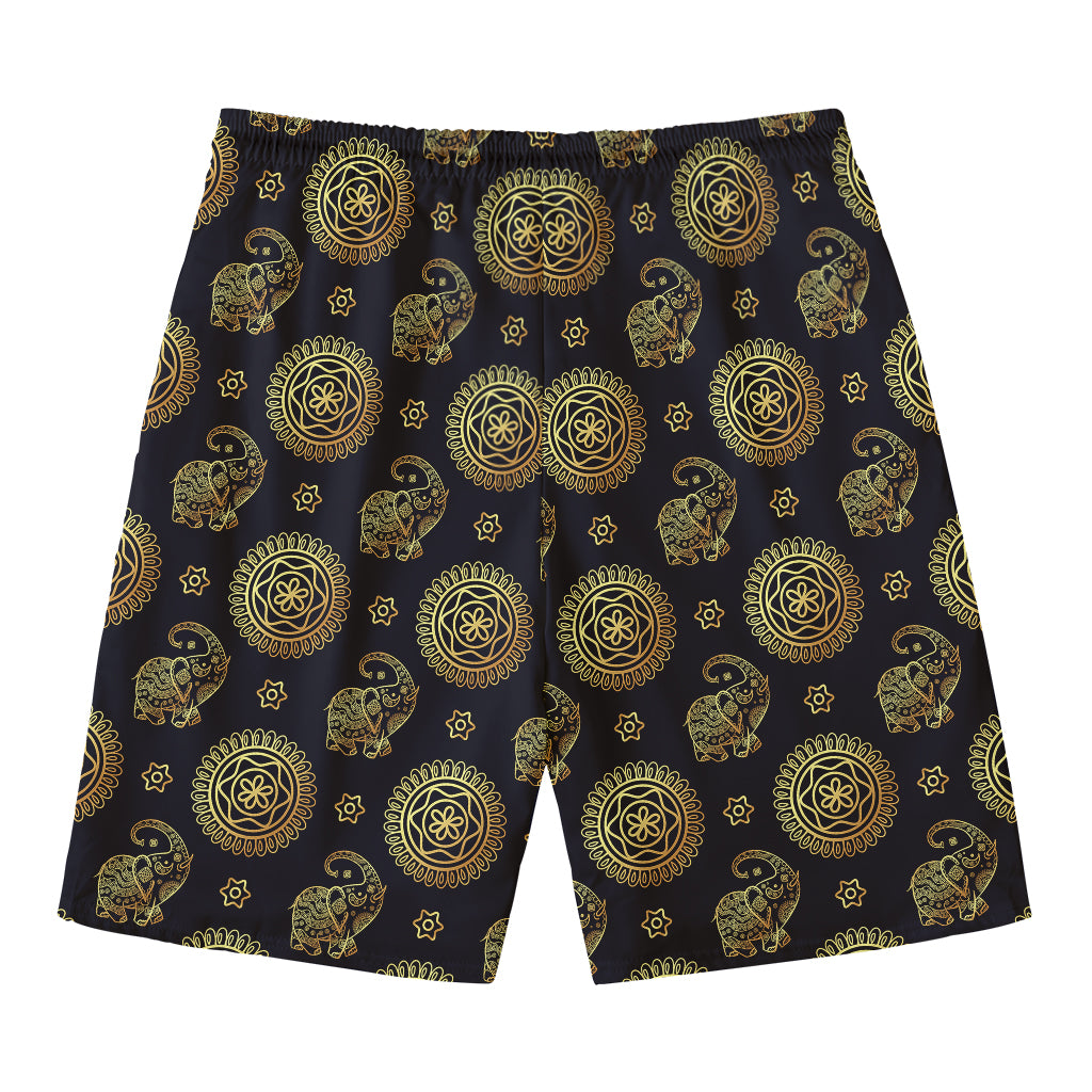 Blue And Gold Tribal Elephant Print Men's Swim Trunks
