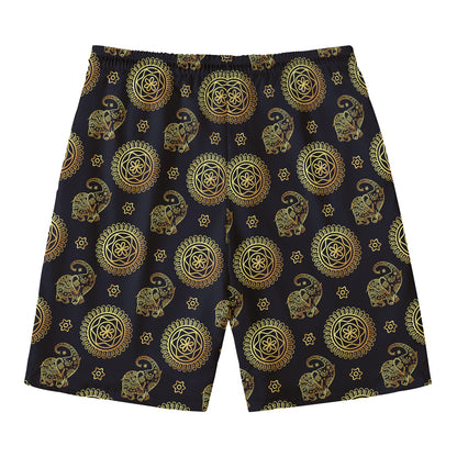 Blue And Gold Tribal Elephant Print Men's Swim Trunks