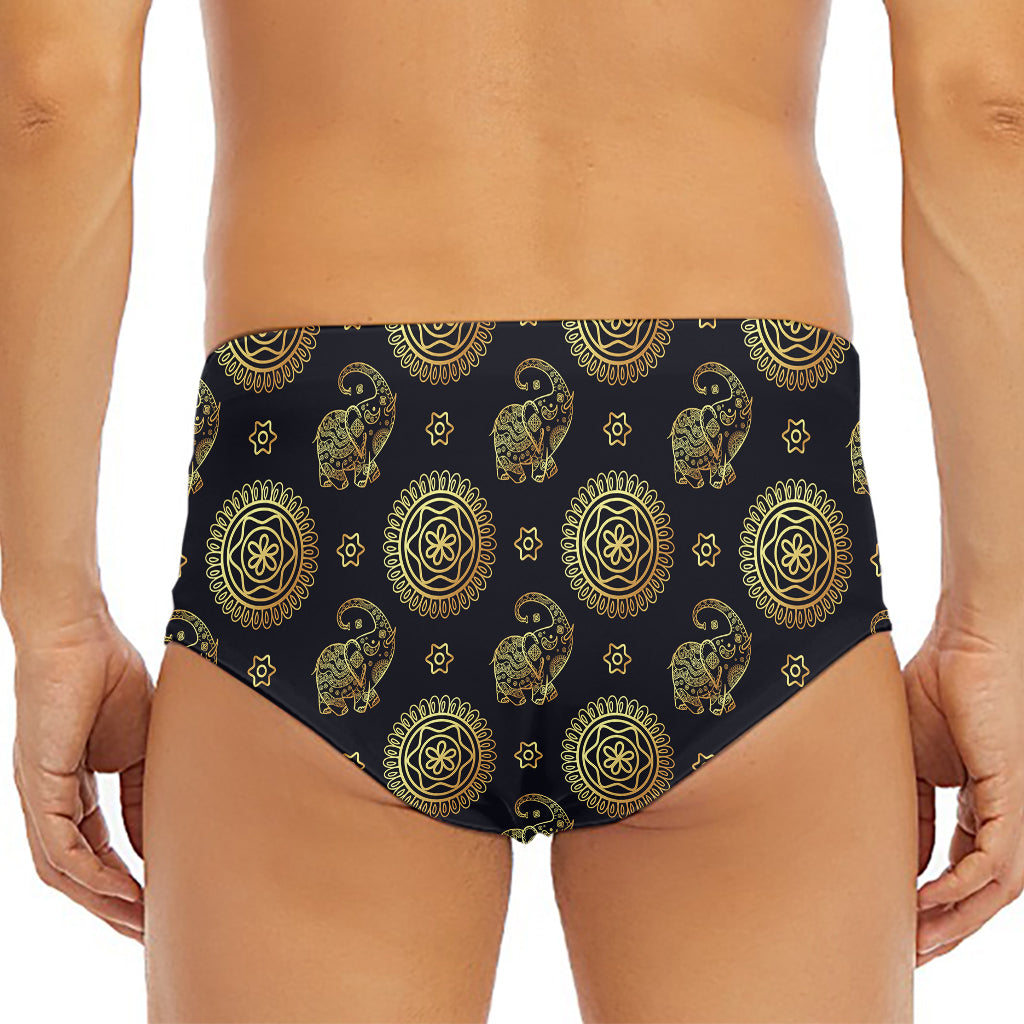 Blue And Gold Tribal Elephant Print Men's Triangle Swim Briefs