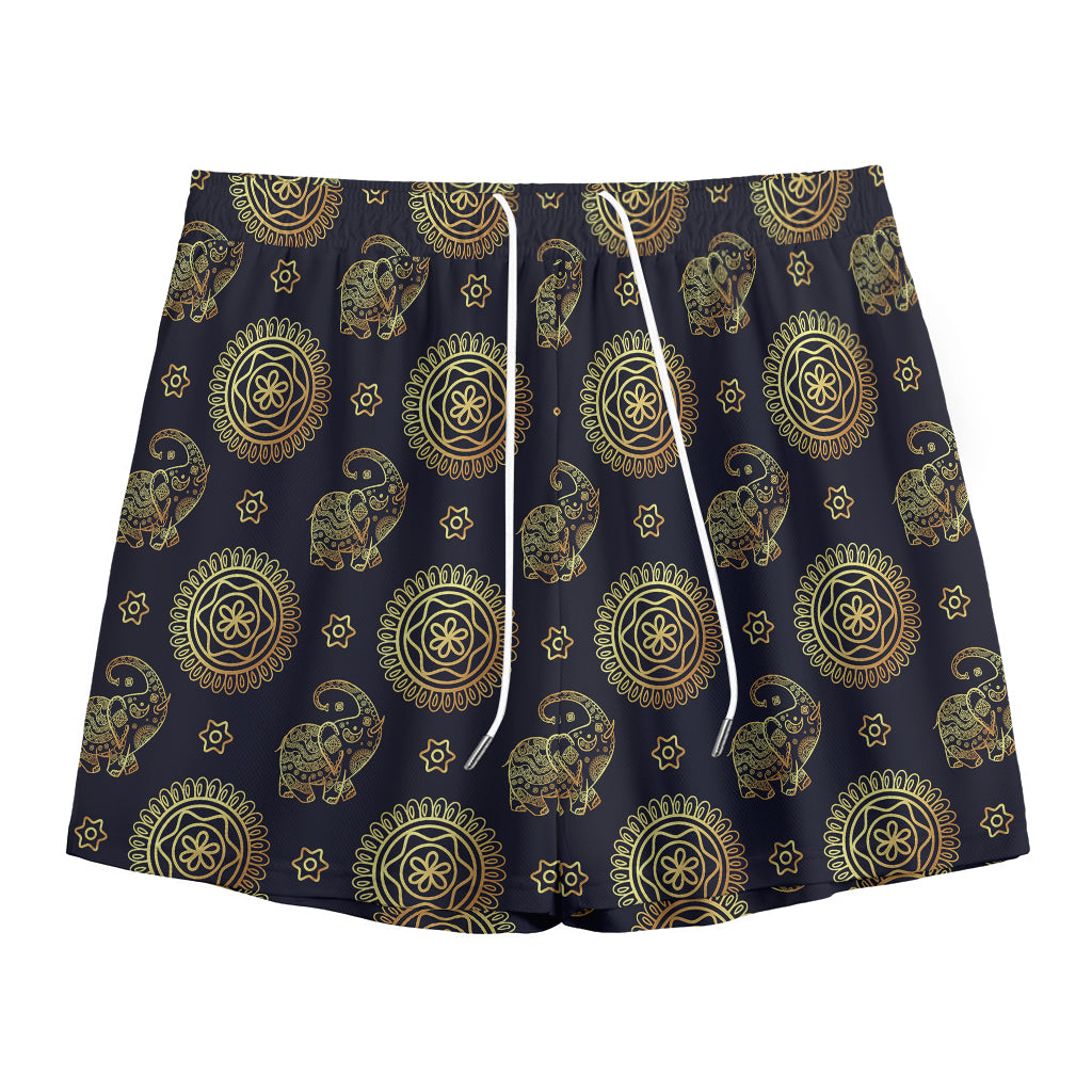 Blue And Gold Tribal Elephant Print Mesh Shorts