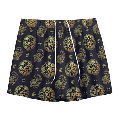 Blue And Gold Tribal Elephant Print Mesh Shorts