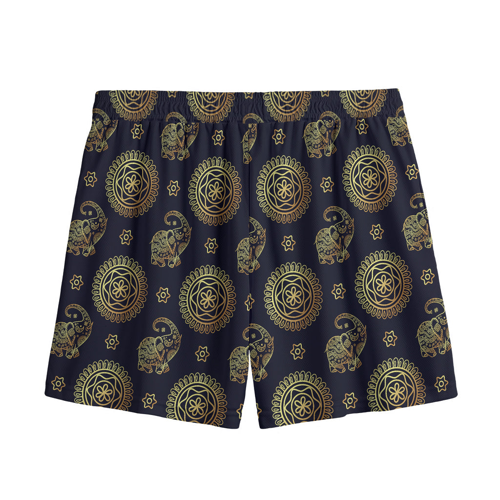 Blue And Gold Tribal Elephant Print Mesh Shorts