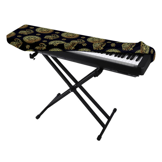 Blue And Gold Tribal Elephant Print Piano Keyboard Cover