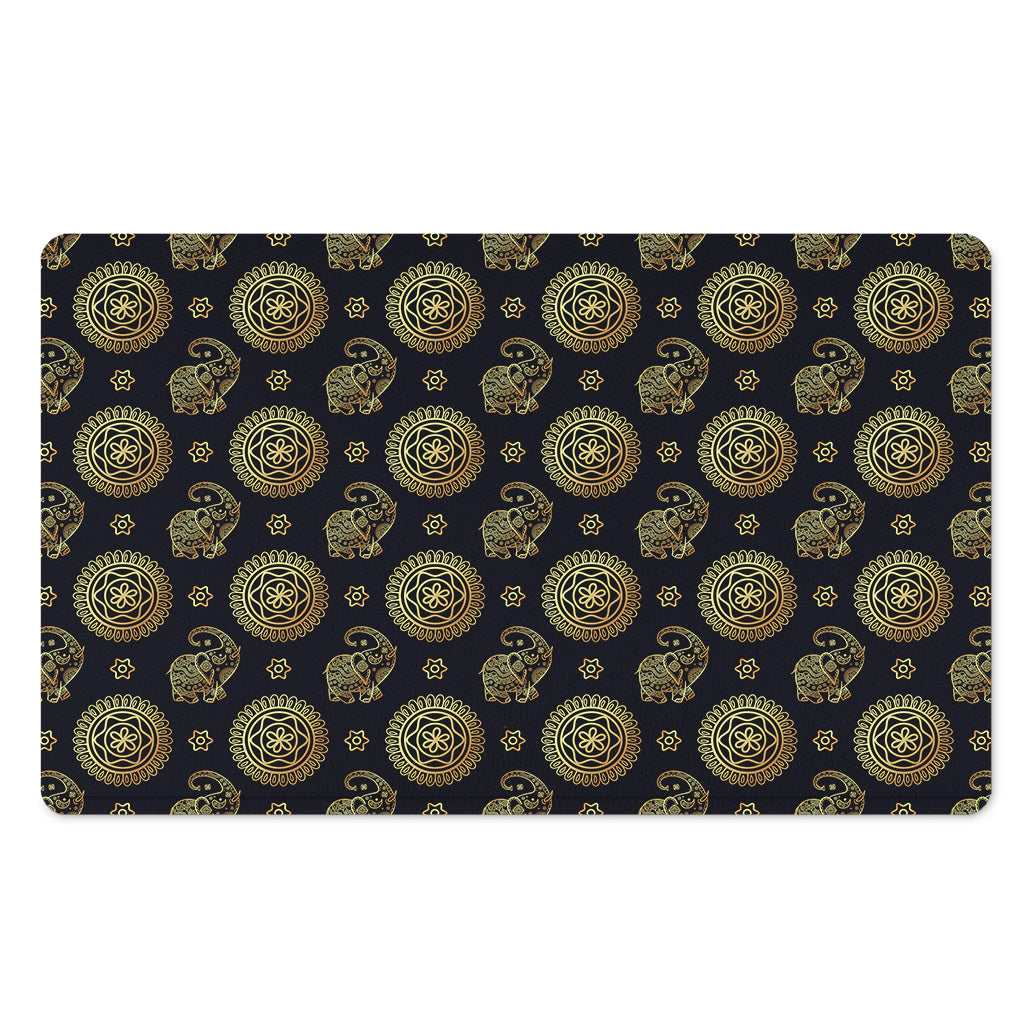 Blue And Gold Tribal Elephant Print Polyester Doormat