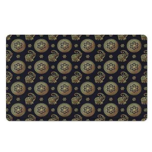 Blue And Gold Tribal Elephant Print Polyester Doormat