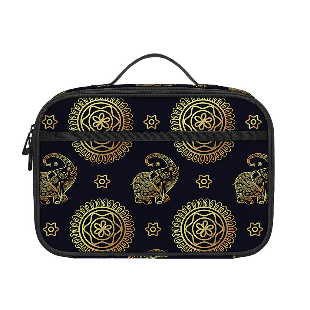 Blue And Gold Tribal Elephant Print Portable Lunch Bag