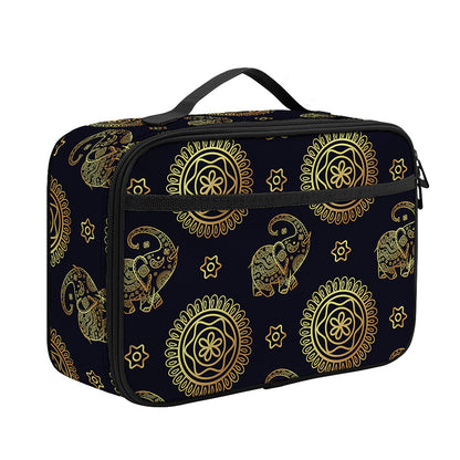 Blue And Gold Tribal Elephant Print Portable Lunch Bag