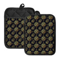 Blue And Gold Tribal Elephant Print Pot Holders With Pocket
