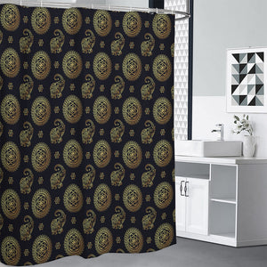 Blue And Gold Tribal Elephant Print Premium Shower Curtain