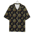 Blue And Gold Tribal Elephant Print Rayon Hawaiian Shirt