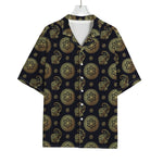 Blue And Gold Tribal Elephant Print Rayon Hawaiian Shirt