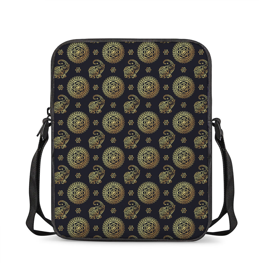 Blue And Gold Tribal Elephant Print Rectangular Crossbody Bag