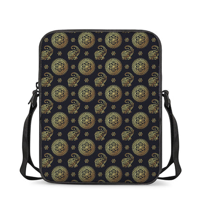 Blue And Gold Tribal Elephant Print Rectangular Crossbody Bag