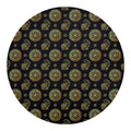 Blue And Gold Tribal Elephant Print Round Blanket