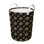Blue And Gold Tribal Elephant Print Round Laundry Basket