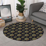 Blue And Gold Tribal Elephant Print Round Rug