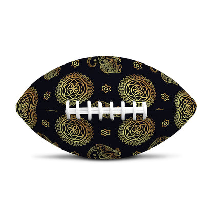 Blue And Gold Tribal Elephant Print Rugby Ball