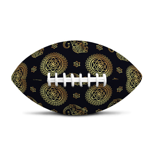 Blue And Gold Tribal Elephant Print Rugby Ball