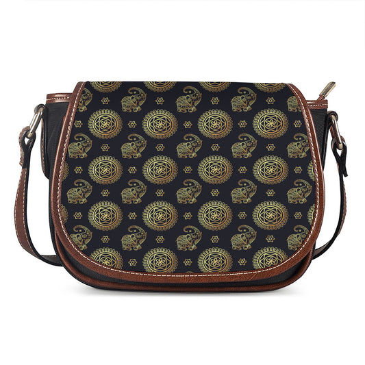 Blue And Gold Tribal Elephant Print Saddle Bag