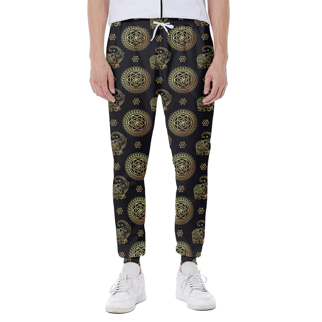 Blue And Gold Tribal Elephant Print Scuba Joggers