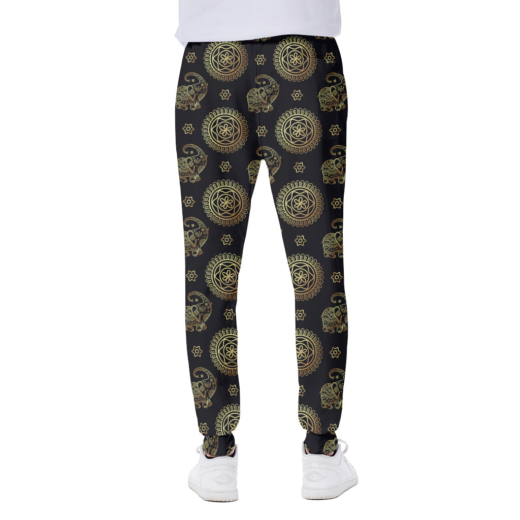 Blue And Gold Tribal Elephant Print Scuba Joggers