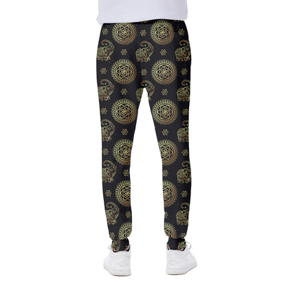 Blue And Gold Tribal Elephant Print Scuba Joggers
