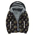 Blue And Gold Tribal Elephant Print Sherpa Lined Zip Up Hoodie