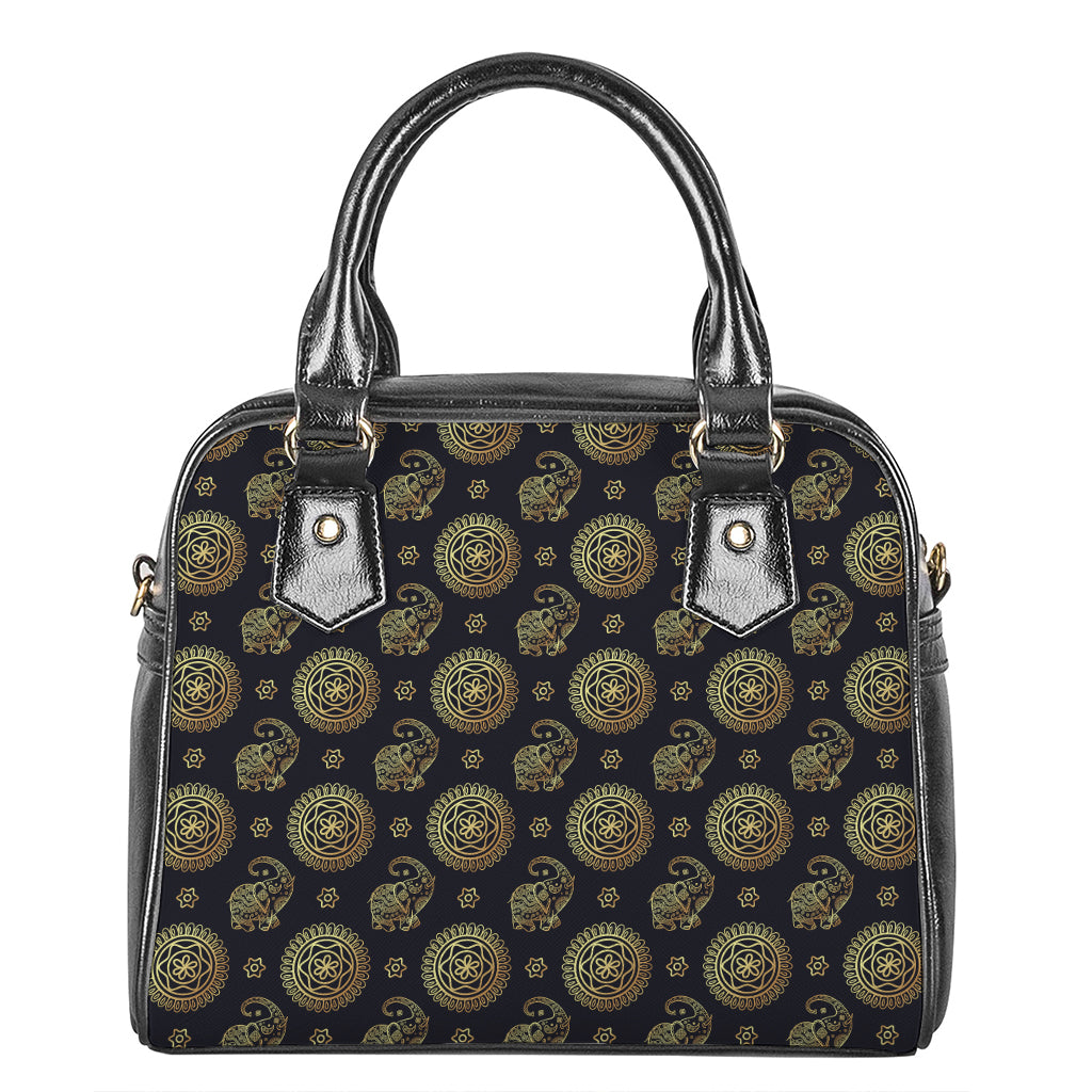 Blue And Gold Tribal Elephant Print Shoulder Handbag