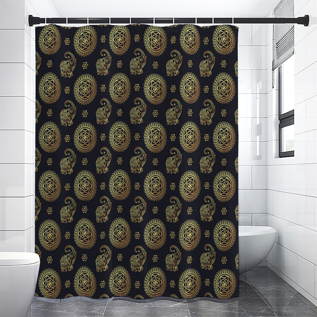 Blue And Gold Tribal Elephant Print Shower Curtain