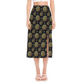 Blue And Gold Tribal Elephant Print Side Slit Midi Skirt