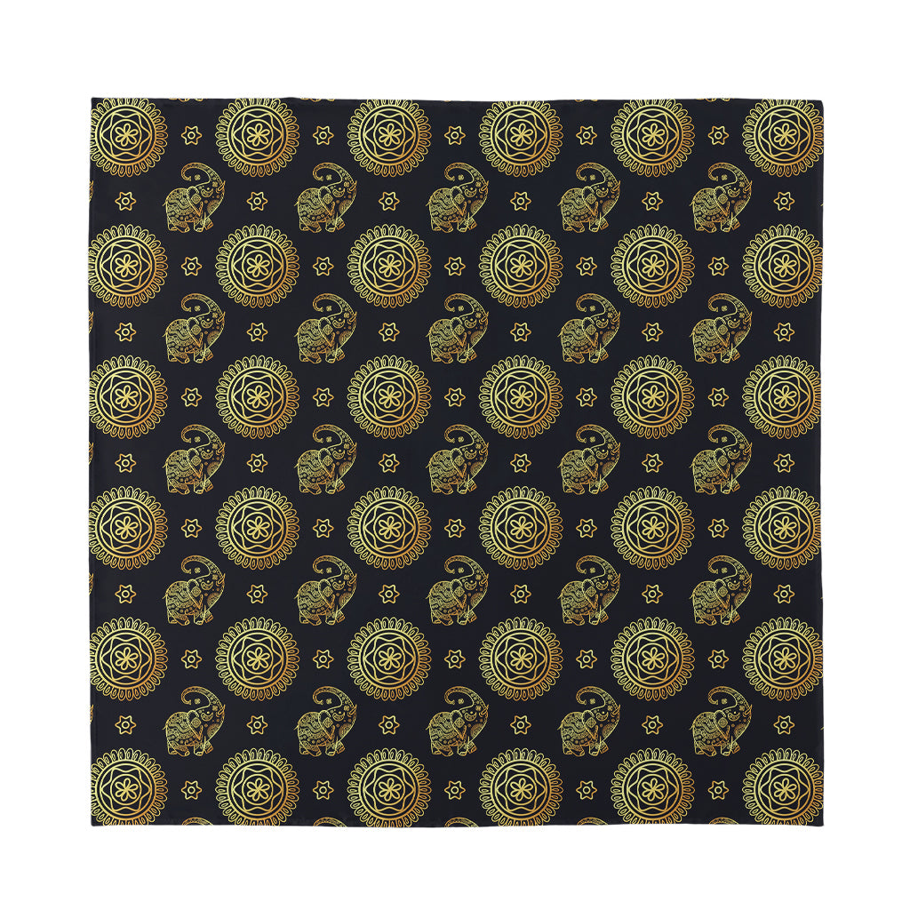 Blue And Gold Tribal Elephant Print Silk Bandana
