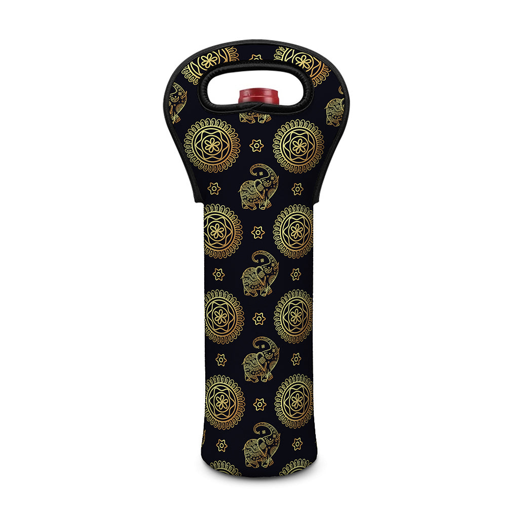 Blue And Gold Tribal Elephant Print Single Neoprene Wine Tote