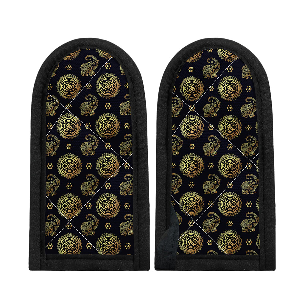 Blue And Gold Tribal Elephant Print Skillet Handle Cover