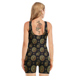 Blue And Gold Tribal Elephant Print Sleeveless One Piece Swimsuit