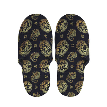 Blue And Gold Tribal Elephant Print Slippers