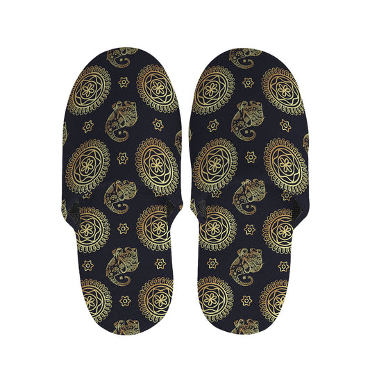 Blue And Gold Tribal Elephant Print Slippers