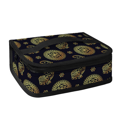 Blue And Gold Tribal Elephant Print Small Lunch Bag