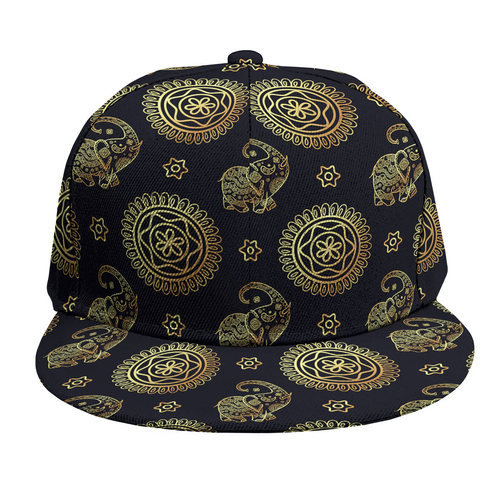 Blue And Gold Tribal Elephant Print Snapback Cap